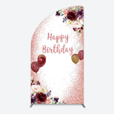 Aperturee - Aperturee Burgundy Floral Balloon Rose Birthday Half Moon Arch Backdrop